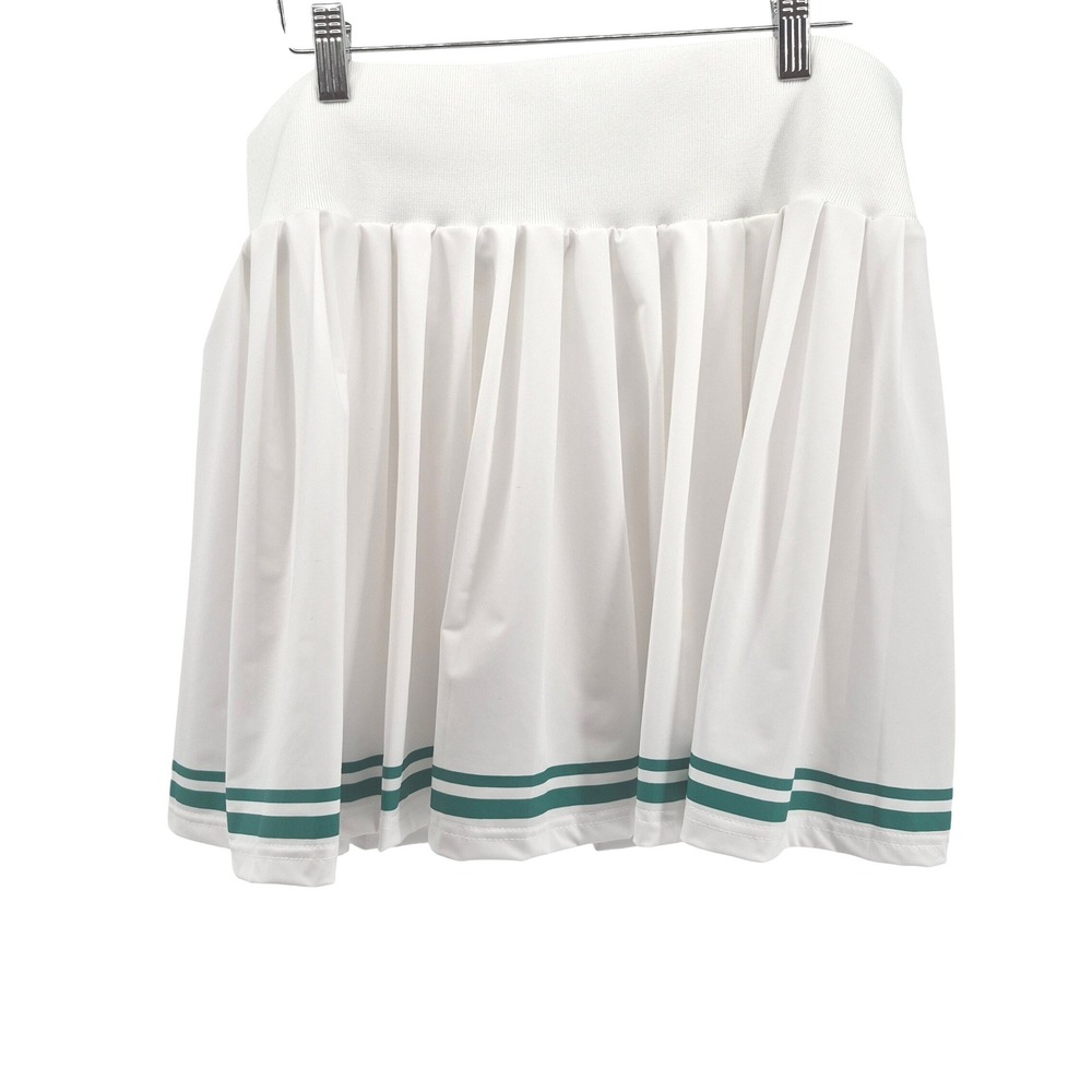 Jolie & Joy Tennis Skirt Pleated White Green Stripe Athleisure Skort 1X Athletic